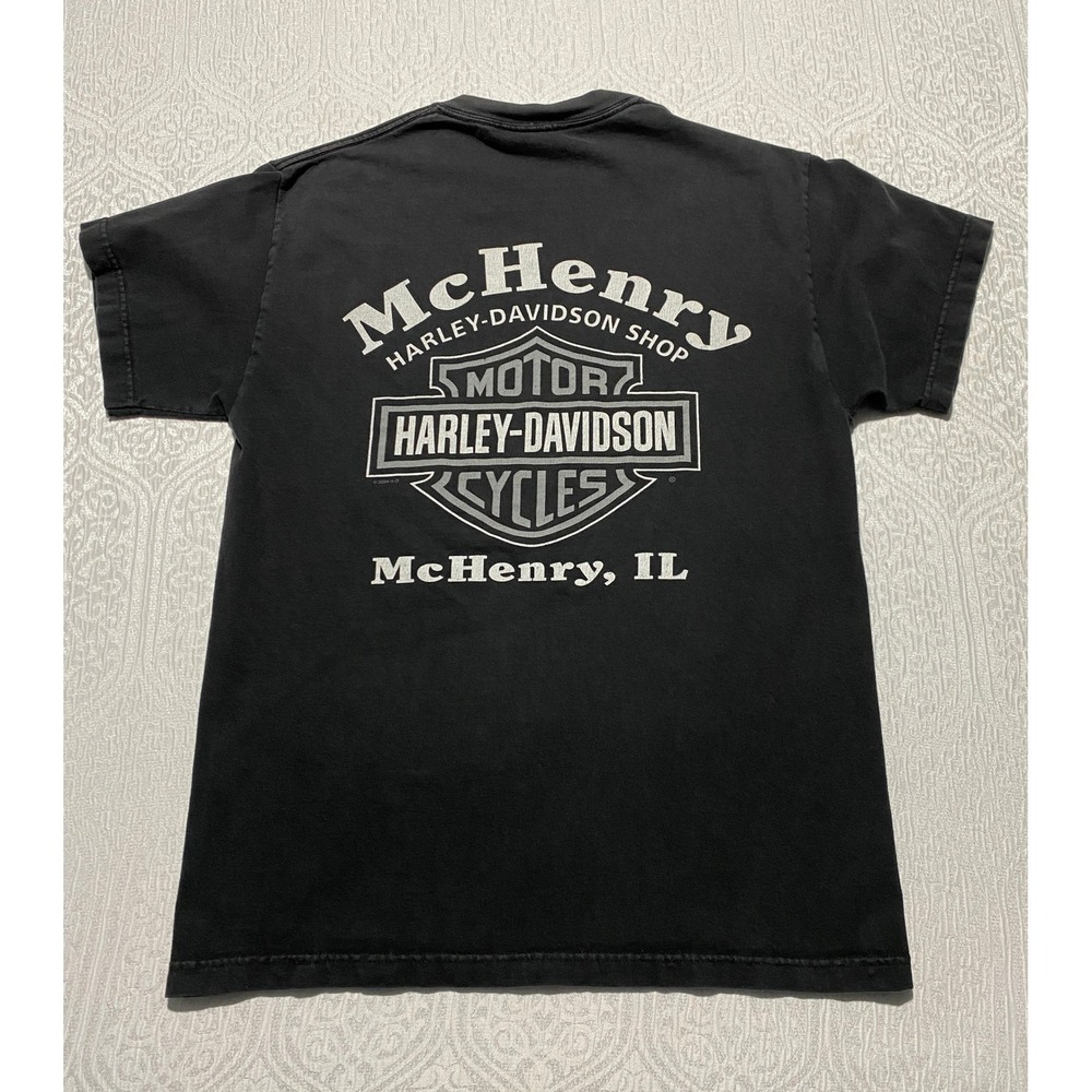Vintage 2004 Harley Davidson McHenry IL‎ Sword Graphic T-Shirt Mens Medium Black